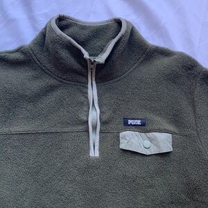 PINK Olive Green Granola Gorpcore Quarter Zip Cozy Fleece Medium